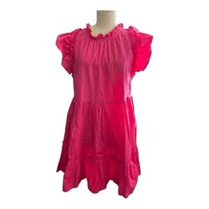 Caroline Constas Pink Ruffle Sleeve Tiered Cotton Dress Size Medium
